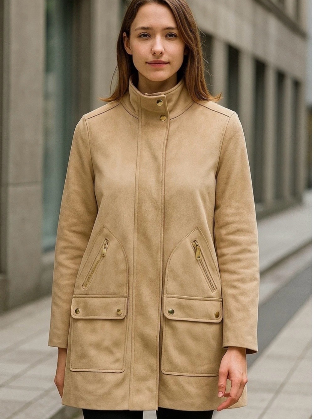 Magaschoni camel brown faux leather zip jacket